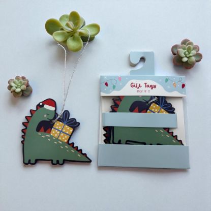 Picture of 12 x  Dinosaur Christma Gift Tags with  silver Twine