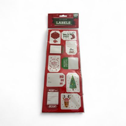 Picture of 100 X Christmas Gift Tag Sticky Labels sentiments ho ho ho holly jolly reindeer