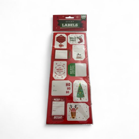 Picture of 100 X Christmas Gift Tag Sticky Labels sentiments ho ho ho holly jolly reindeer