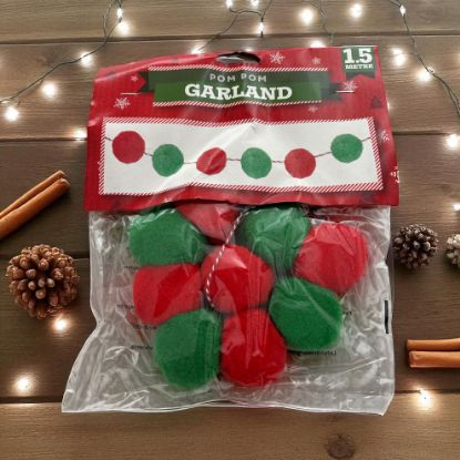 Picture of 1.5m Chrtistmas Pom Pom Garland In Red & Green Hanging decoration for Christmas new