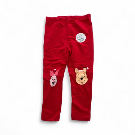 Picture of red winnie the pooh christmas trousers joggers winnie and piglet on each leg 9-12 months