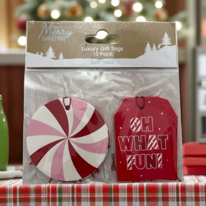 Picture of 10 x luxury christmas candy cane gift tags swirl and oh what fun
