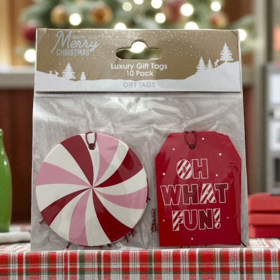 Picture of 10 x luxury christmas candy cane gift tags swirl and oh what fun