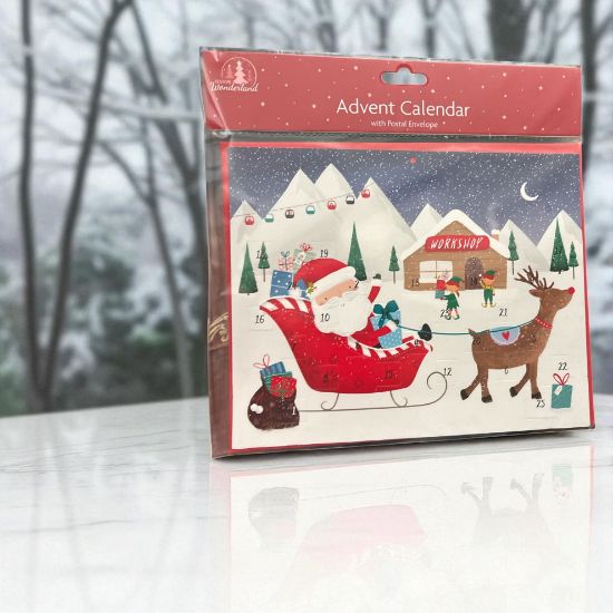 Picture of Traditional Christmas Advent Calendar Santa sleigh & toy workshop with envelope