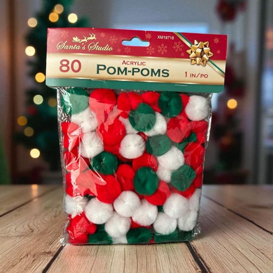 Picture of 80 x POM POMS Christmas Mix, Red white green CARDMAKING NEW