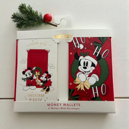 Picture of 4 x Disney Mickey & Minnie Mouse Christmas Money Wallets Mickey minnie wreath and Ho ho ho Designs