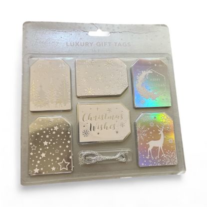 Picture of 36 x Luxury Christmas  Gift Tags silver & White with Silver Twine 6 design cc