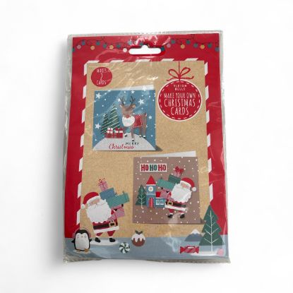 Picture of Make Your Own Christmas Cards 2pk with glitter glue ribbon, stickers etc reindeer santa ho ho ho