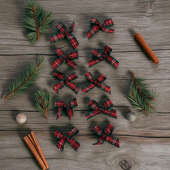 Picture of 10 x Christmas Tartan Bows Tree Decoration Crafting 4cm
