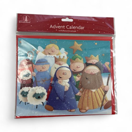 Picture of comedy nativity advent calendar A4 red envelope Traditional window advent calend