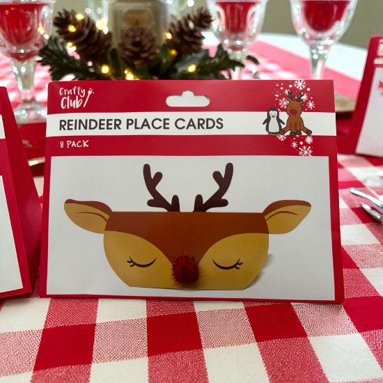 Picture of 8 x  Reindeer Place Names Christmas Table Place Cards Settings New with pom pom detail