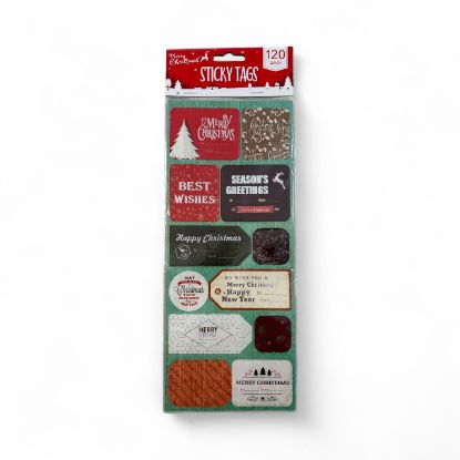 Picture of 120 x sticky tags with merry christmas best wishes seasons greetings etc