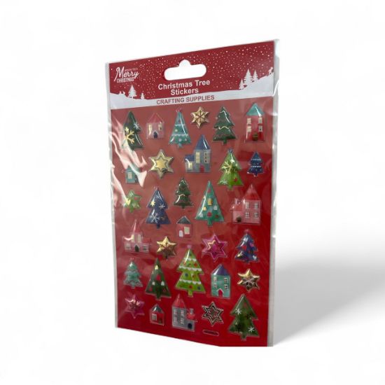 Picture of 31 x christmas tree stickers trees houses stars NEW Christmas bubble stickers
