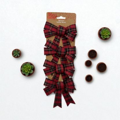 Picture of 4 x christmas tartan bows large red tartan check boxws checked 10.5 cm