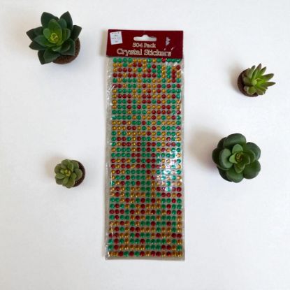 Picture of 504 x christmas crystal Stickers dots green red gold colours