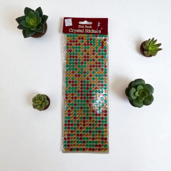 Picture of 504 x christmas crystal Stickers dots green red gold colours