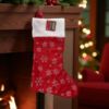 Picture of red glitter velvet feel Christmas stocking  silver snowflake pattern New