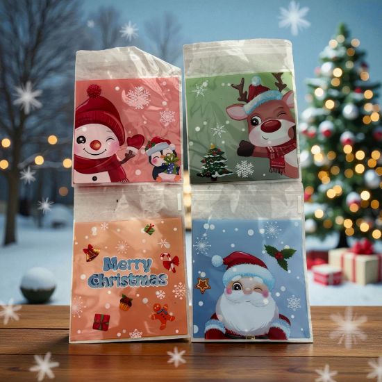 Picture of 25 x self adhesive mini Christmas treat bags Reindeer Merry Christmas Santa