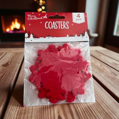 Picture of 4 x red Christmas Drink Coasters Snowflake Shape NEW FELT COASTERS