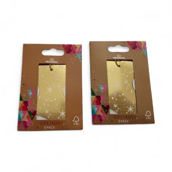 Picture of 10 x Gold Foil Christmas Gift tags Gold with White snowflake Design & Twine NEW