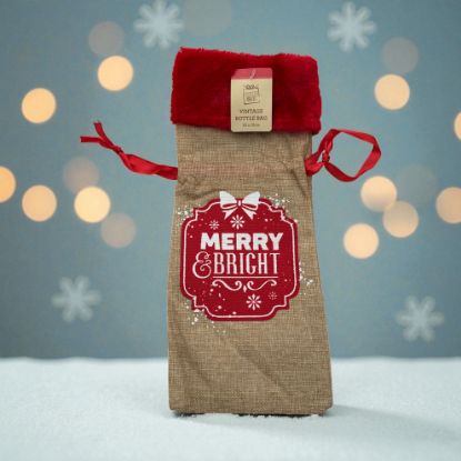 Picture of Merry and Bright Jute Christmas bottle Bag wine bag New
