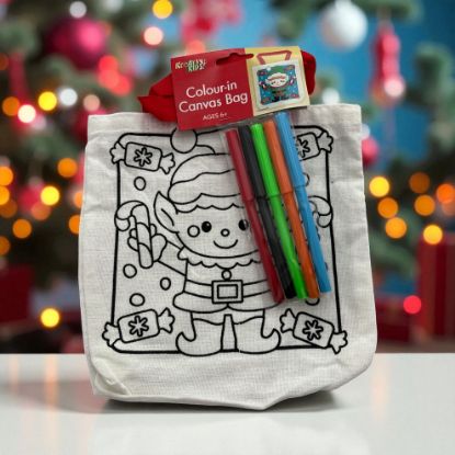Picture of Colour Your Own Canvas  Christmas Bag with 5 felt tips NEW Christmas elf Design