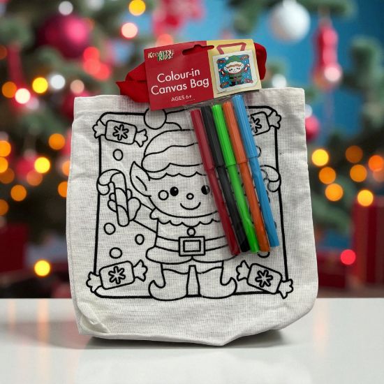 Picture of Colour Your Own Canvas  Christmas Bag with 5 felt tips NEW Christmas elf Design