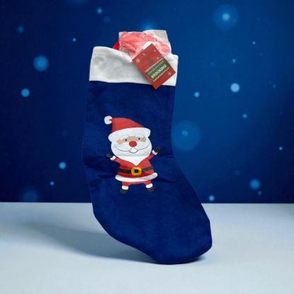 Picture of father christmas personalised christmas stocking Blue with santa red foam stickers