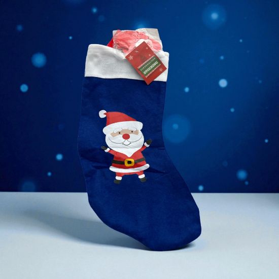 Picture of father christmas personalised christmas stocking Blue with santa red foam stickers