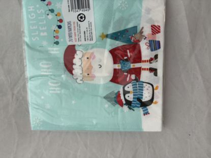 Picture of 20 xchristmas  napkins santa HO HO HO penguin tree robin santa  New light blue