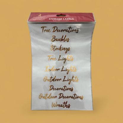 Picture of 9 x christmas storage vinyl labels tree decs stockings lights etc NEW Gold