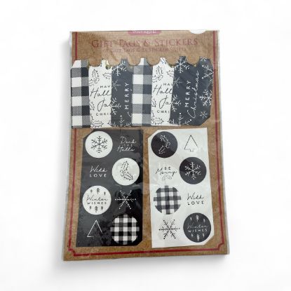 Picture of 6 x Christmas Gift Tags & 20 Sticker Set: Assorted  black white monchrome