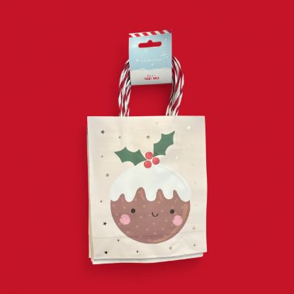 Picture of 6 x Christmas Treat Bags Christmas Pudding design paper Christmas treat bags New