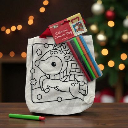 Picture of Colour Your Own Canvas  Christmas Bag with 5 felt tips NEW Christmas reindeer 	Design
