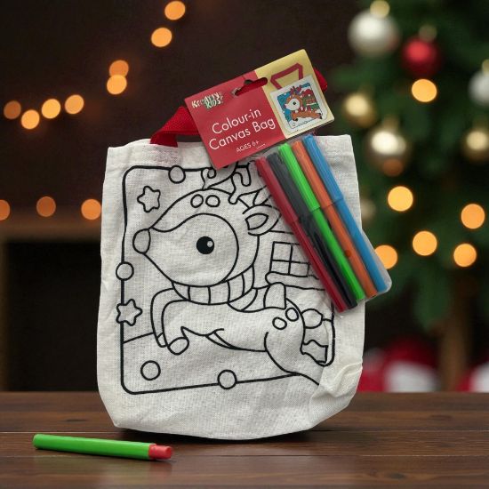 Picture of Colour Your Own Canvas  Christmas Bag with 5 felt tips NEW Christmas reindeer 	Design
