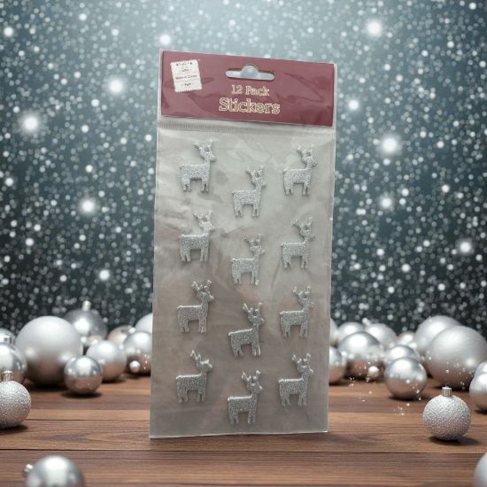 Picture of 12 x glitter Reindeer Stickers Christmas Reindeer Stickers Silver NEW