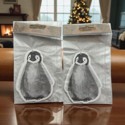 Picture of 10 x Christmas Gift Tags Penguin gift tags with silver twine bb3