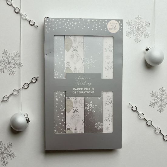 Picture of 200 x CHRISTMAS PAPER CHAINS  silver stars, baubles, let it snow NEW