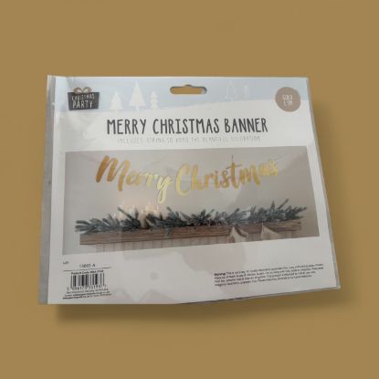 Picture of gold Merry Christmas Banner - Gold  Garland Bunting Hanging Decoration NEW 1.5m