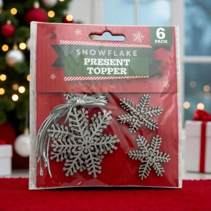 Picture of 6 x CHRISTMAS snowflake present topper Gift Topper Wooden snowflake silver twine