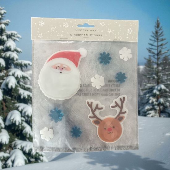 Picture of 9 x Santa and Reindeer snowflake Window Gel Stickers christmas window gel stickers