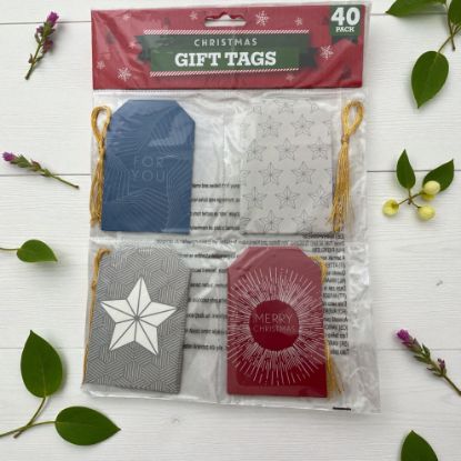 Picture of 40 x Christmas Gift tags   blue "for you" silver with starssilver with white star and red with white merry xmas gold twine