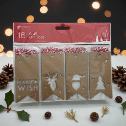 Picture of Pack of 16 Kraft Die Cut Christmas Gift Tags NEW beige Kraft gift tags