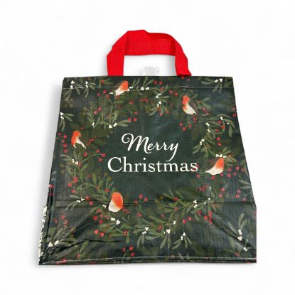 Picture of Christmas Robin  Tote Bag Robin Christmas Wreath Design Large