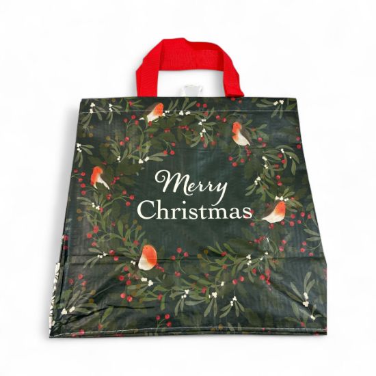 Picture of Christmas Robin  Tote Bag Robin Christmas Wreath Design Large