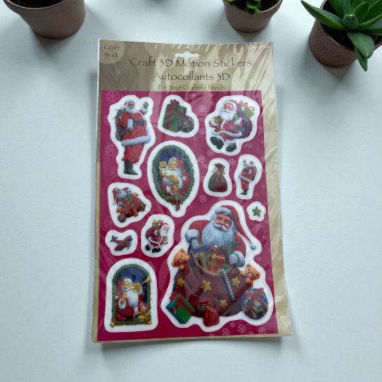 Picture of 12 x christmas 3d stickers craft 3d motion stickers christmas santa gift sack designs