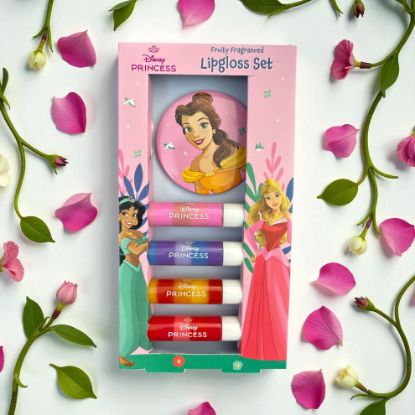 Picture of disney princess lip gloss set 4 in pack  with princess pocket mirror New