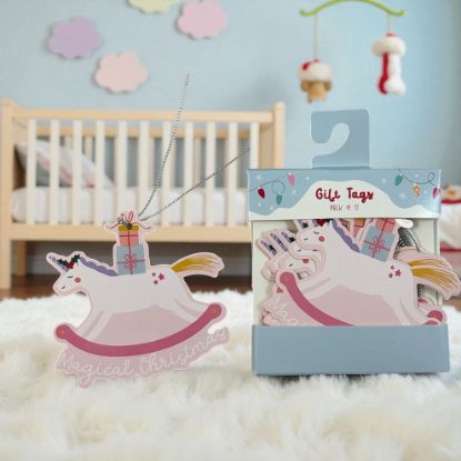 Picture of 12 x unicorn christmas gift tags unicorn rocking horse design NEW