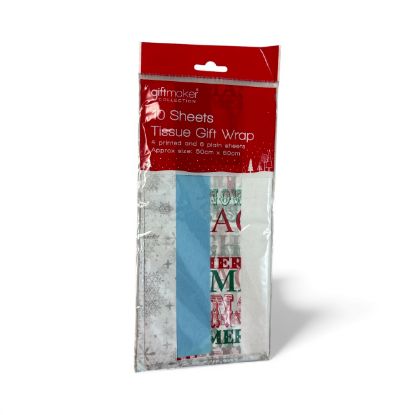 Picture of 10 sheets christmas tissue paper blue, white, snowflakes and printed design NEW