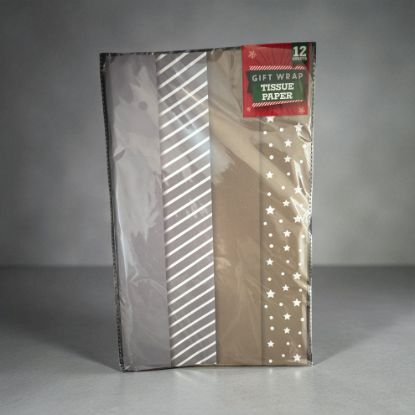 Picture of 12 x Christmas Tissue Paper sheets Gold silver White designs Gift Wrap 4 designs